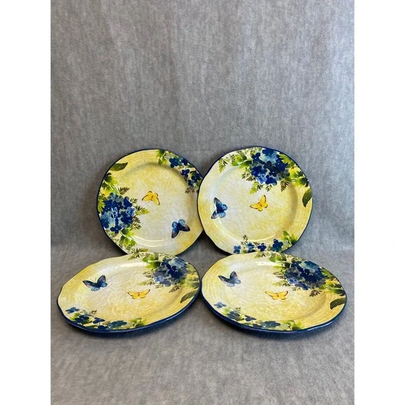 Pier 1 Imports Butterfly Floral Melamine 11" Dinner Plates Set of 4 BPA Free - Picture 4 of 7